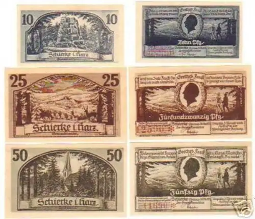 6 Banknoten Notgeld der Stadt Schierke 1921
