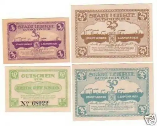 4 Banknoten Notgeld Stadt Lehrte 1921