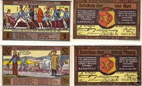 4 Banknoten Notgeld Stadt Barntrup 1921