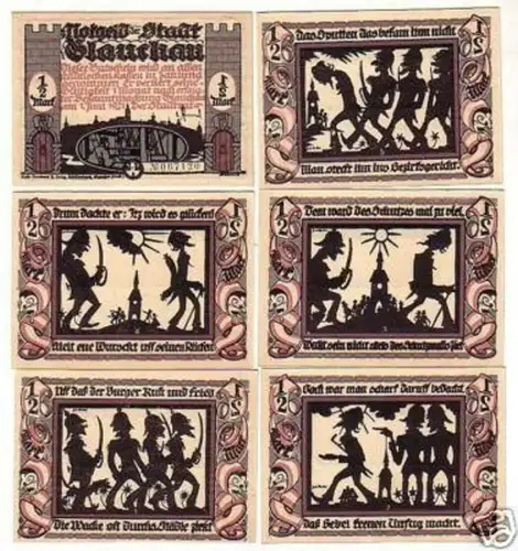 6 Banknoten Notgeld der Stadt Glauchau 1921