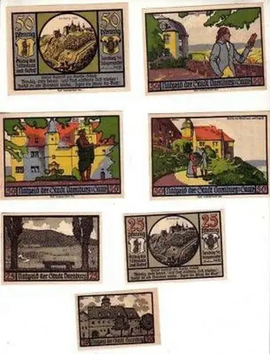 7 Banknoten Notgeld Stadt Dornburg 1921