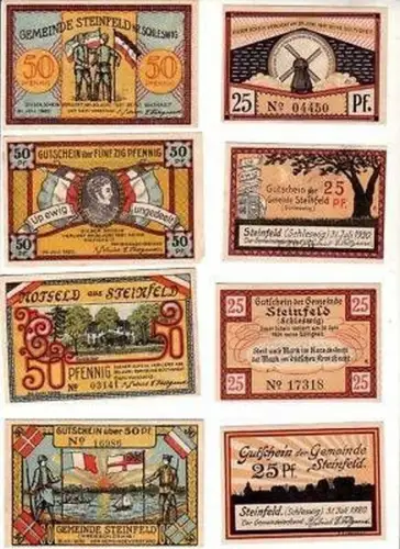 8 Banknoten Notgeld Gemeinde Steinfeld 1920