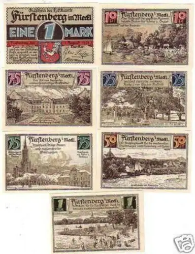 7 Banknoten Notgeld Stadt Fürstenberg in Meckl. 1921