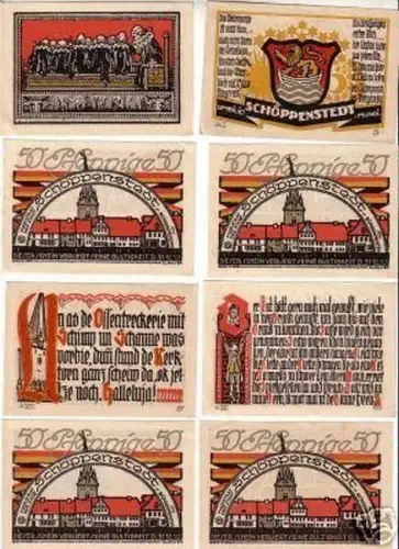 8 Banknoten Notgeld der Stadt Schöppenstedt 1921