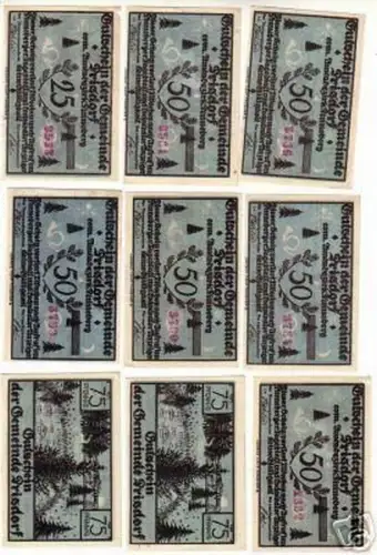 9 Banknoten Notgeld der Gemeinde Prisdorf um 1920