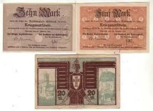 3 Banknoten Notgeld Residenzstadt Eisenach 1918