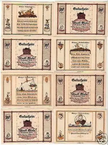 6 Banknoten Notgeld der Stadt Glatz Volkslieder um 1921