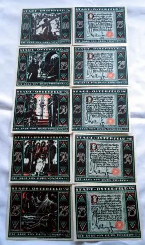 kompl. Serie mit 10 Banknoten Notgeld Stadt Osterfeld in W. 1921