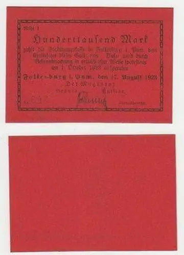Banknote Inflation 100000 Mark Stadt Falkenburg P. 1923