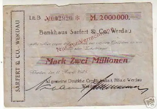 seltene Banknote Inflation Sarfert & Co. Werdau 1923