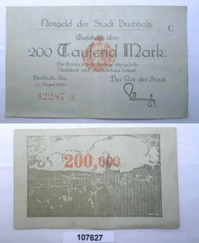 200000 Mark Banknote Inflation Stadt Buchholz 15. August 1923