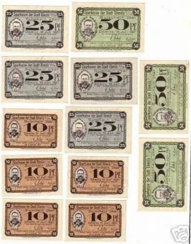 12 Banknoten Notgeld der Stadt Dömnitz 1921
