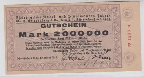 2 Millionen Mark Banknote Inflation Thüringische Nadelfabrik Ichtershausen 1923