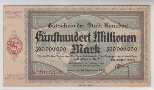 500 Millionen Mark Banknote Inflation Stadt Ronsdorf 20. September 1923
