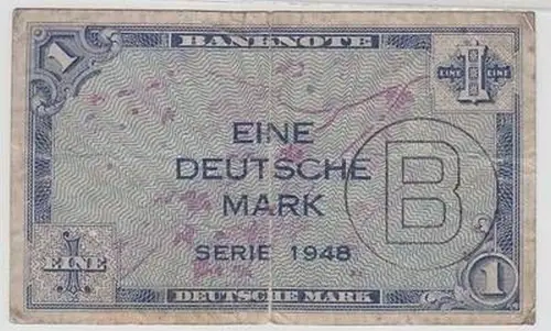 Banknote 1 Mark Bank deutscher Länder 1948 B Stempel