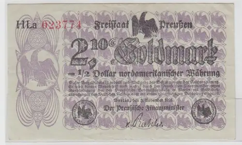 Wertbeständiges Notgeld 2,10 Goldmark Freistaat Preußen 3.11.1923