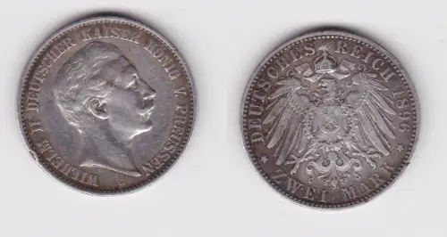 2 Mark Silbermünze Preussen Kaiser Wilhelm II 1896 Jäger 102 ss (151339)