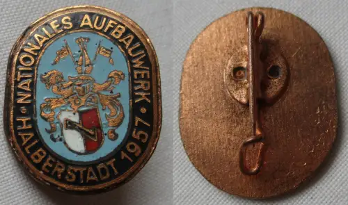 DDR NAW Abzeichen Nationales Aufbauwerk Halberstadt 1957 Bronze (171242)