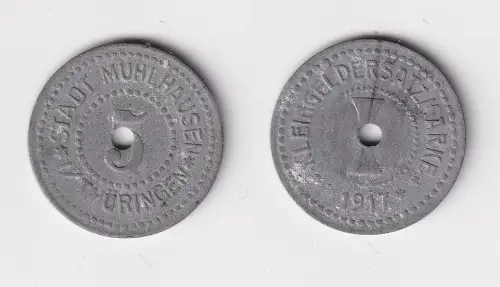 5 Pfennig Zink Notgeld Münze Stadt Mühlhausen 1917 (171316)