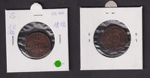 1/12 Skilling Kupfer Münze Schweden 1812 ss (170804)