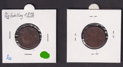 1/12 Skilling Kupfer Münze Schweden 1812 f.vz (170803)