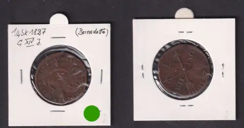 1/4 Skilling Kupfer Münze Schweden 1827 ss (170935)