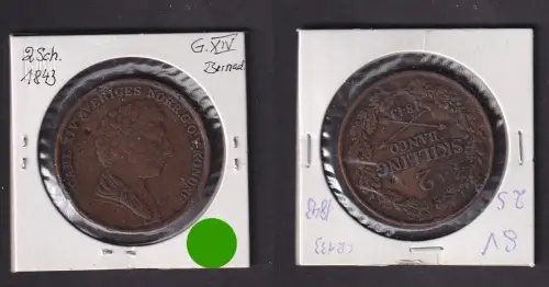 2 Skilling Kupfer Münze Schweden 1843 ss (171014)