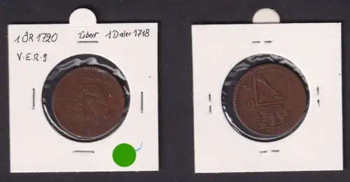 1 Öre Kupfer Münze Schweden 1720 überprägt 1 Daler 1718 ss (170890)