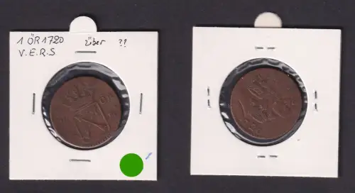 1 Öre Kupfer Münze Schweden 1720 überprägt 1 Daler ss (170800)