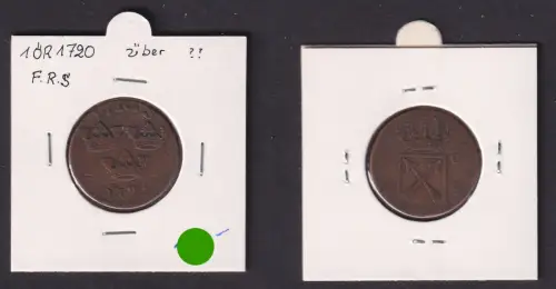 1 Öre Kupfer Münze Schweden 1720 überprägt ? ss (170921)