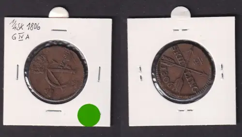 1/4 Skilling Kupfer Münze Schweden 1806 ss/vz (170884)