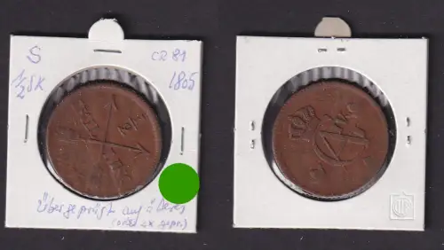 1/2 Skilling Kupfer Münze Schweden 1805 überprägt ss (170892)