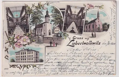 24364 Ak Lithographie Gruß aus Liebertwolkwitz Kirche, Schule usw. 1900