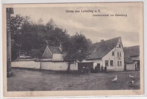 00494 Ak Gruß aus Leissling an der Saale Gastwirtschaft zur Haineburg um 1916