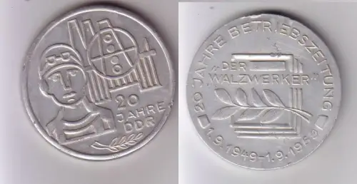 DDR Medaille 20 Jahre Betriebszeitung "Der Walzwerker" 1949-1969