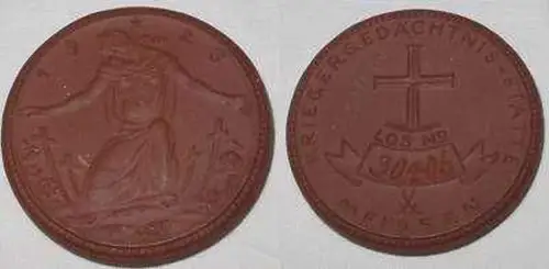 Porzellan Medaille Meißen Kriegergedächtnis Stätte 1923