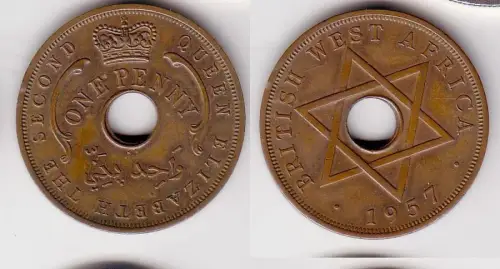 1 Penny Kupfer Münze Britisch Westafrika 1957