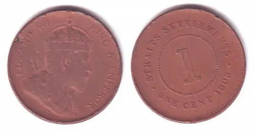 1 Cent Kupfer Münze Straits Settlements 1908