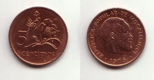 5 Centimos Kupfer Münze Mosambik Moçambique 1975 (114630)