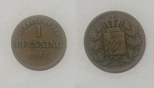1 Pfennig Kupfer Münze Bayern 1866 (105253)