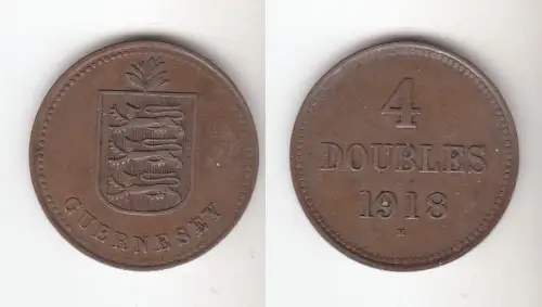 4 Doubles Kupfer Münze Guernesey Guernsey 1918 (112129)
