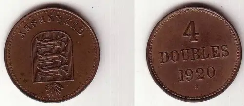 4 Doubles Kupfer Münze Guernsey 1920