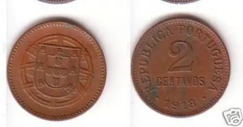 2 Centavos Kupfer Münze Portugal 1918