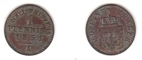 1 Pfennig Kupfer Münze Preussen 1851 A ss