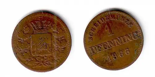 1 Pfennig Kupfer Münze Bayern 1866 (101740)