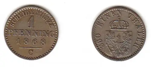 1 Pfennig Kupfer Münze Preussen 1868 C
