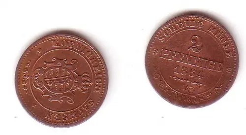 2 Pfennige Kupfer Münze Sachsen 1864 B vz/ Stgl.