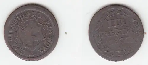 3 Pfennig Kupfer Münze Wismar 1830 H.M. s/ ss