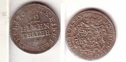 1/12 Taler Silber Münze Sachsen 1763 EDC