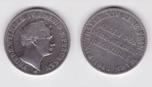 1 Taler Silber Münze Preussen Mansfelder Bergbau 1845 A ss (151192)